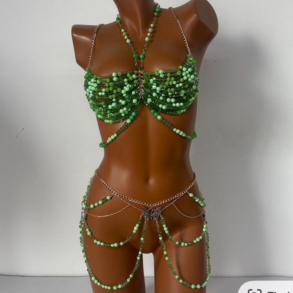 Green Beaded Body Chain Jewelry